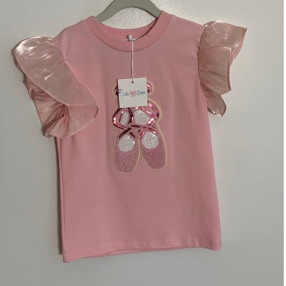 Lulu Bebe Lily Ballet Sequin Puff Sleeve Top Light Pink NWT size‎ 10 - Picture 2 of 5